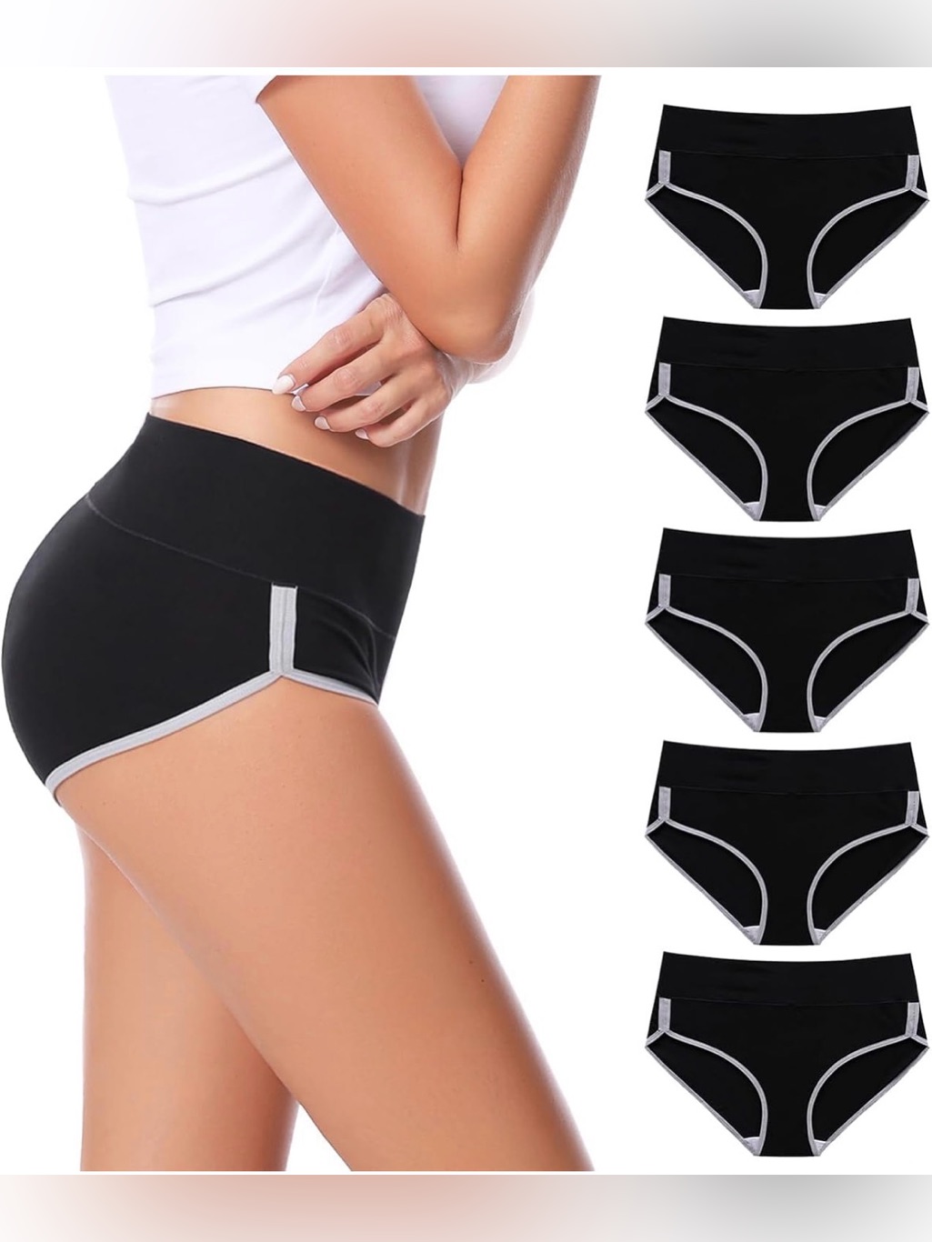 Women Black Brief Panties High Waist 5 Pk Size Large New